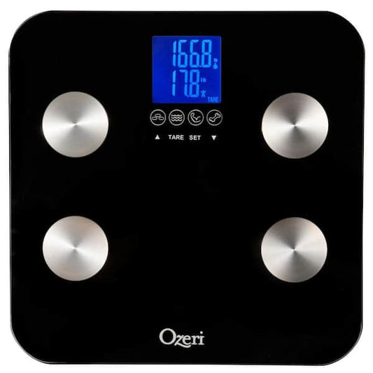 Bathroom Scale Digital 440 lb. Total Body Built-in Memory Tracks Modern Black