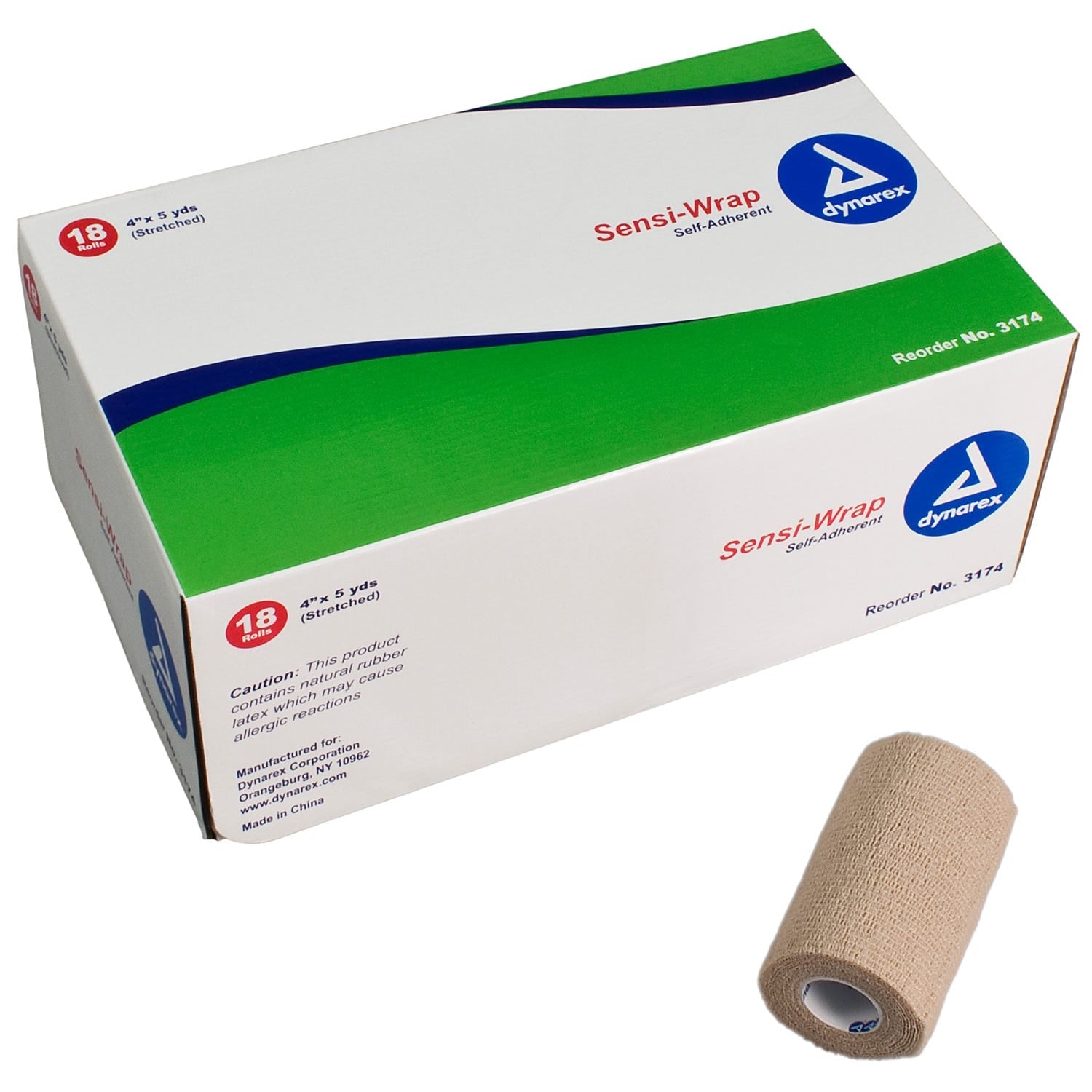 Sensi-Wrap Standard Compression Self-Adherent Cohesive Bandage , 4 Inch x 5 Yard, Case of 18, Tan
