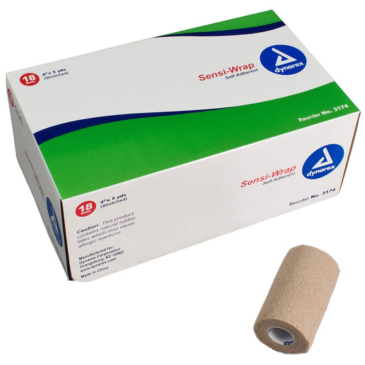 Sensi-Wrap Standard Compression Self-Adherent Cohesive Bandage , 4 Inch x 5 Yard, Case of 18, Tan